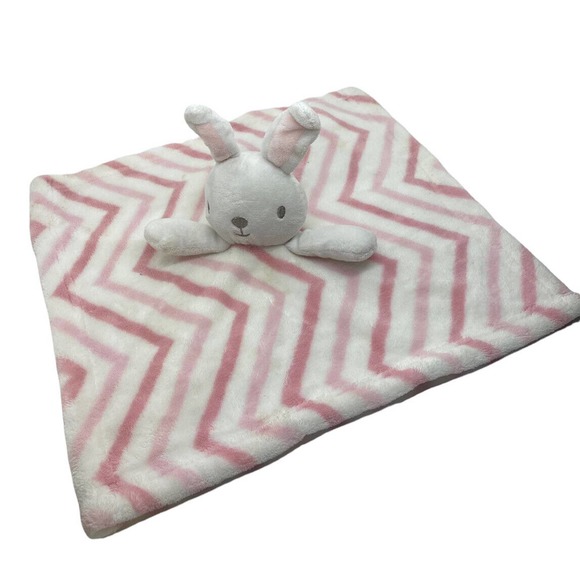 Bunny Rabbit Security Blanket Lovey White Pink Chevron Zigzag Stripes Lovie - Picture 1 of 3